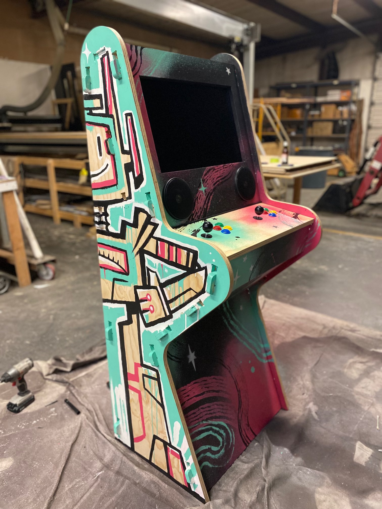 Finished arcade cabinet with custom art
